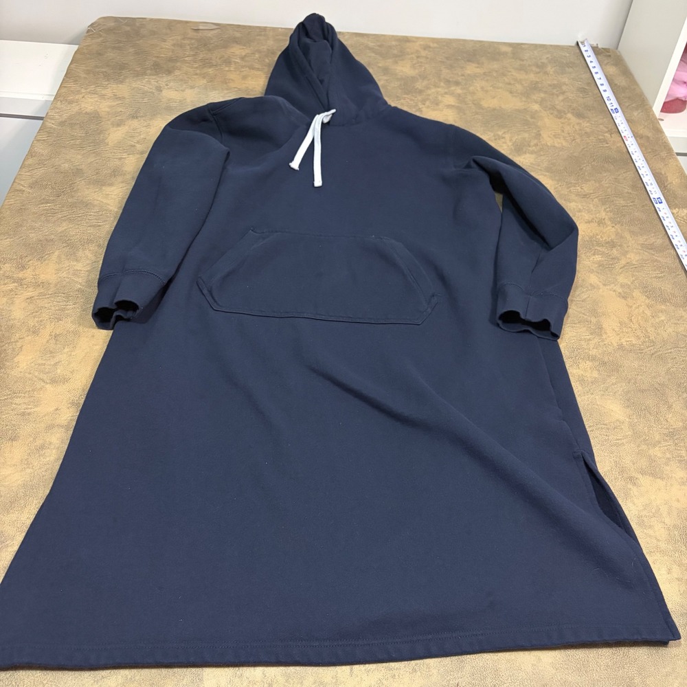 Lands End Hoodie Dress Womens XL Navy Blue Fleece Long Sleeve Kangaroo Pocket